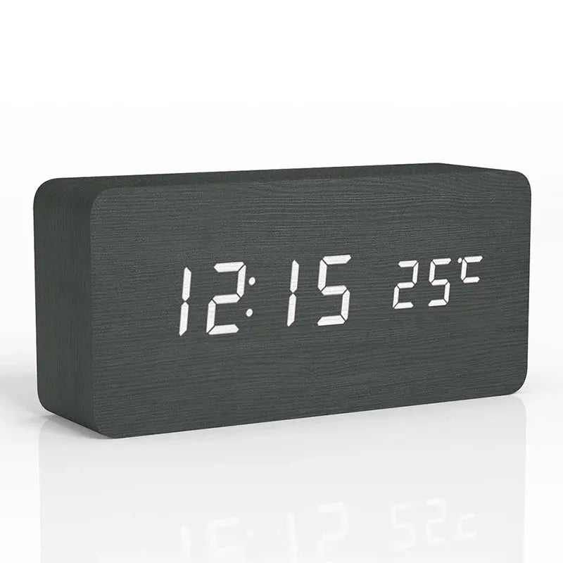 Digital LED Wood Alarm Clock Temperature Display Desk Clock