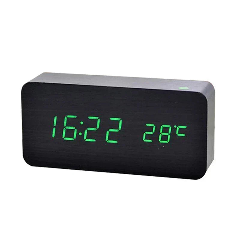 Digital LED Wood Alarm Clock Temperature Display Desk Clock
