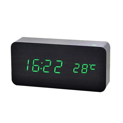 Digital LED Wood Alarm Clock Temperature Display Desk Clock