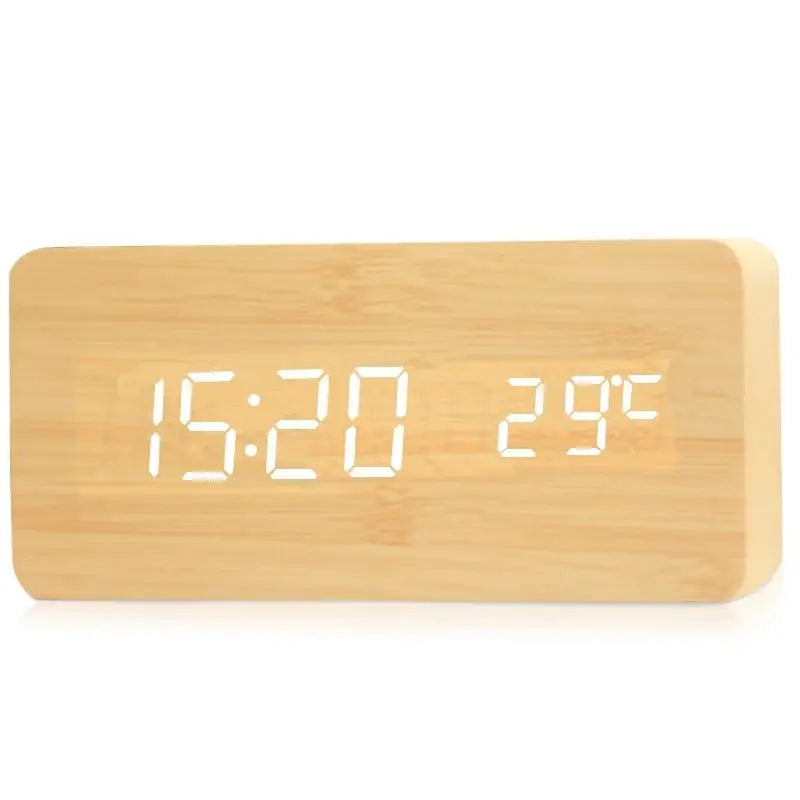 Digital LED Wood Alarm Clock Temperature Display Desk Clock