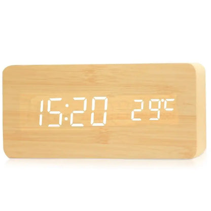 Digital LED Wood Alarm Clock Temperature Display Desk Clock