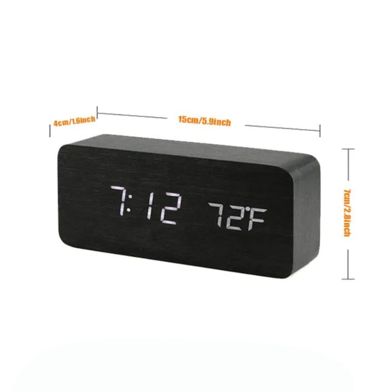 Digital LED Wood Alarm Clock Temperature Display Desk Clock