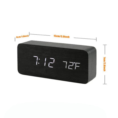 Digital LED Wood Alarm Clock Temperature Display Desk Clock