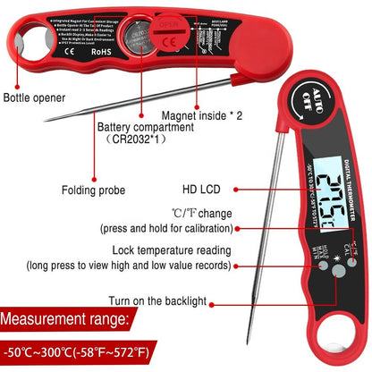 Digital Meat Thermometer Instant Read Waterproof Kitchen BBQ Thermometer Backlit Display