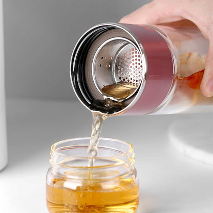 Double Wall Glass Tea Infuser Bottle Borosilicate Large Capacity Leakproof Travel Tea Bottle