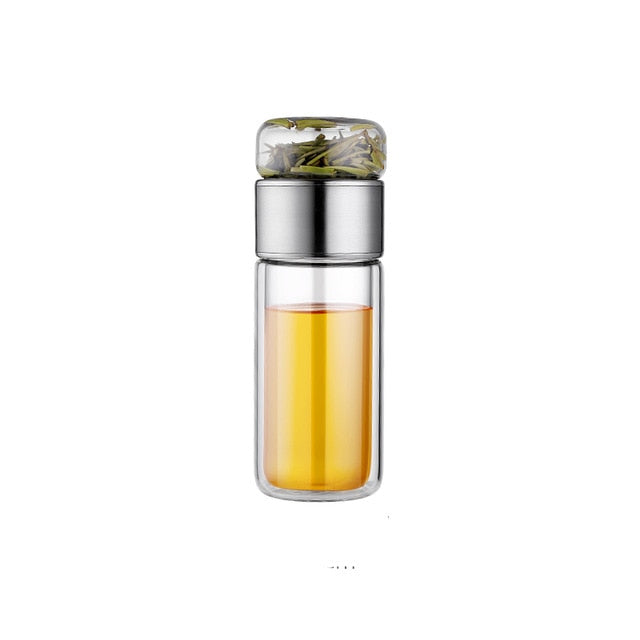 Double Wall Glass Tea Infuser Bottle Borosilicate Large Capacity Leakproof Travel Tea Bottle