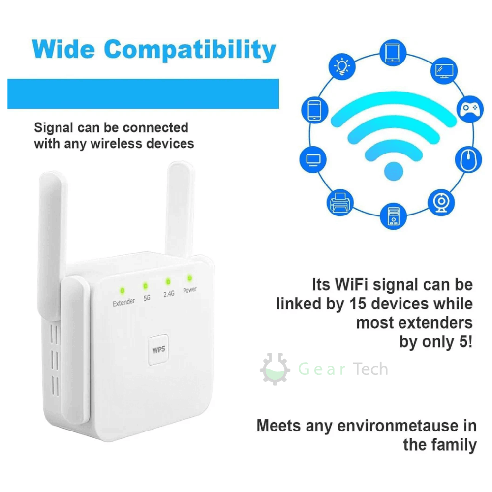 Dualband-WiFi-rækkeviddeforlænger med WPS-opsætning
