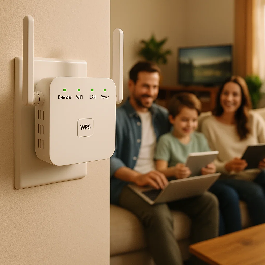 Dualband-WiFi-rækkeviddeforlænger med WPS-opsætning