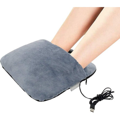 Electric Foot Massager Heated Vibration Plush Fleece Warmer Pouch USB Portable Home