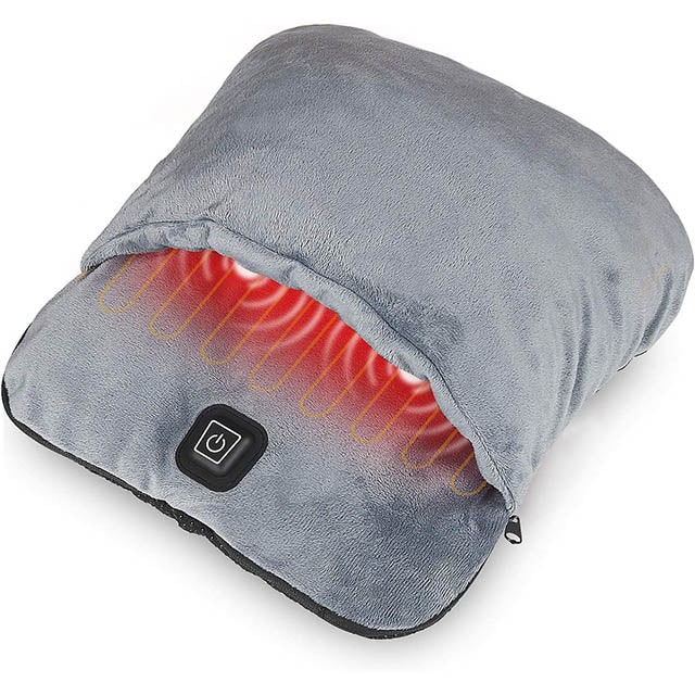 Electric Foot Massager Heated Vibration Plush Fleece Warmer Pouch USB Portable Home