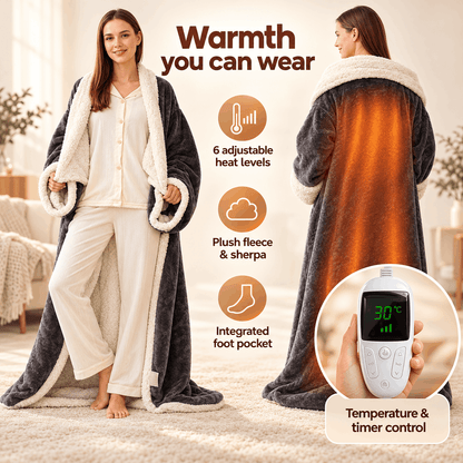 Electric Heated Wearable Blanket with Sleeves Sherpa Fleece Foot Pocket Plush Throw Digital Controller