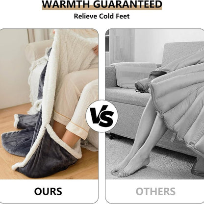 Electric Heated Wearable Blanket with Sleeves Sherpa Fleece Foot Pocket Plush Throw Digital Controller