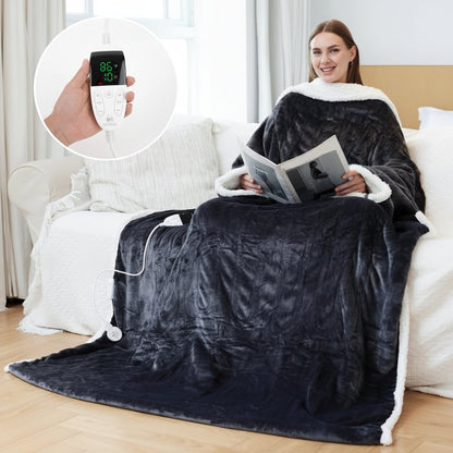 Electric Heated Wearable Blanket with Sleeves Sherpa Fleece Foot Pocket Plush Throw Digital Controller
