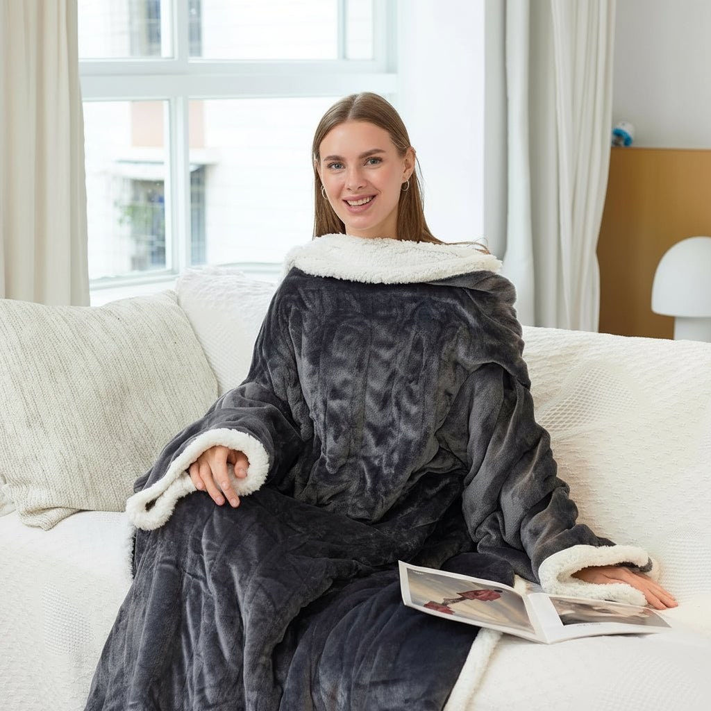 Electric Heated Wearable Blanket with Sleeves Sherpa Fleece Foot Pocket Plush Throw Digital Controller