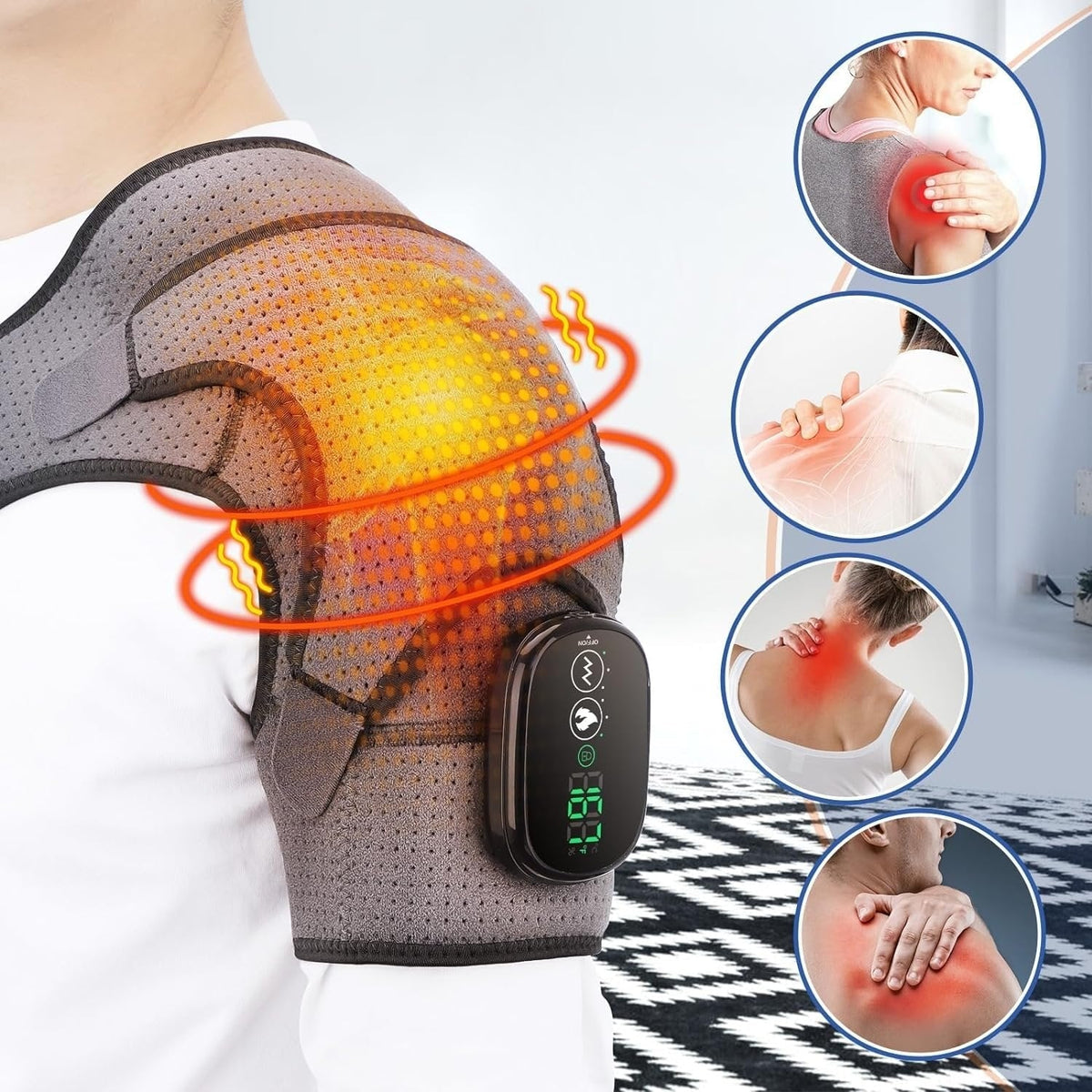 Electric Shoulder Heating Pad with Vibration Massage and Rechargeable Battery