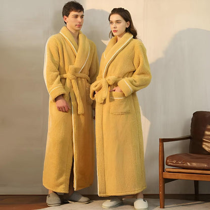 Elegant Coral Fleece Lounge Robe with Shawl Collar Waist Tie