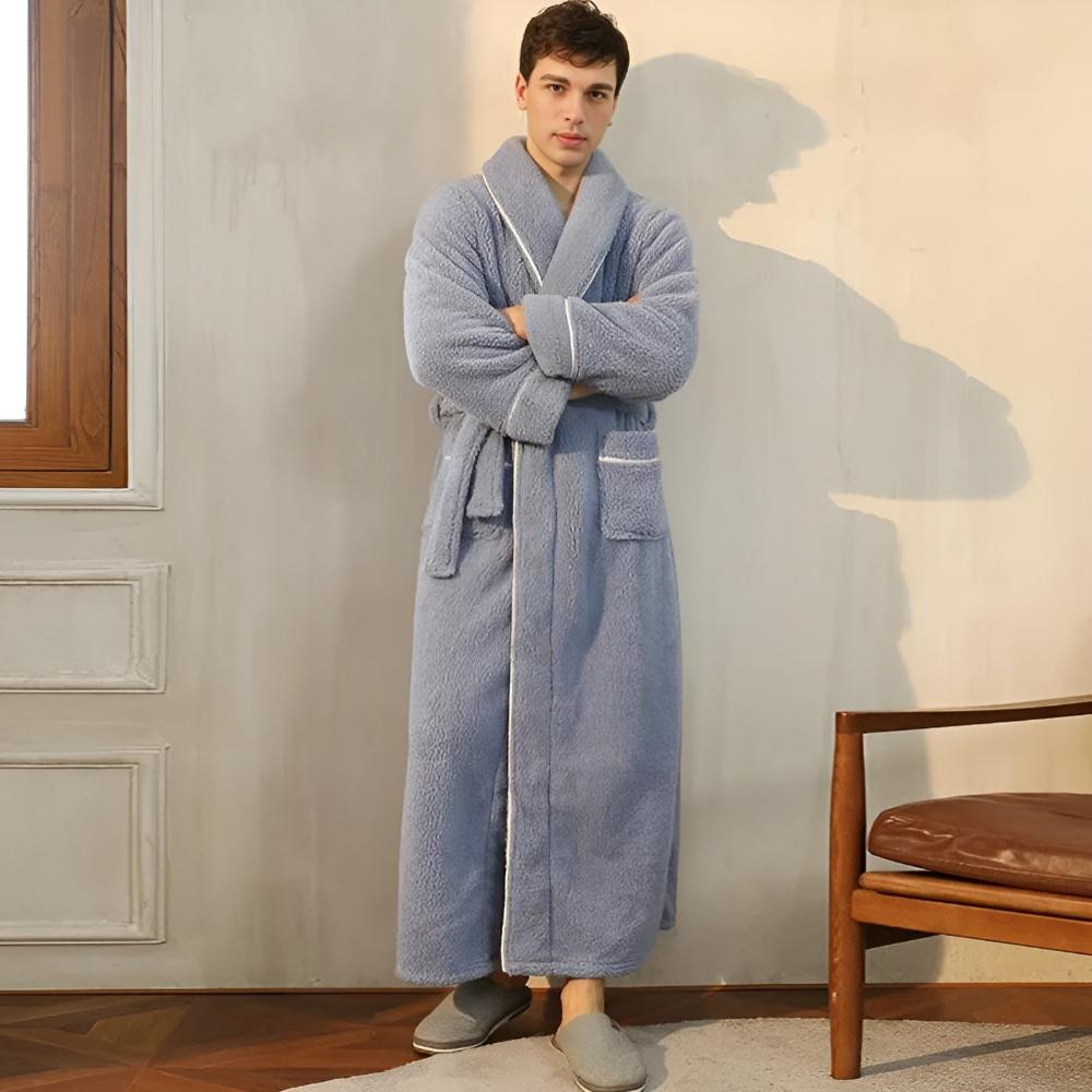 Elegant Coral Fleece Lounge Robe with Shawl Collar Waist Tie