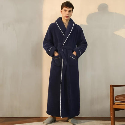 Elegant Coral Fleece Lounge Robe with Shawl Collar Waist Tie