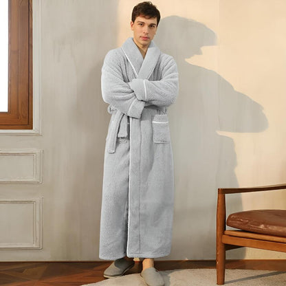Elegant Coral Fleece Lounge Robe with Shawl Collar Waist Tie