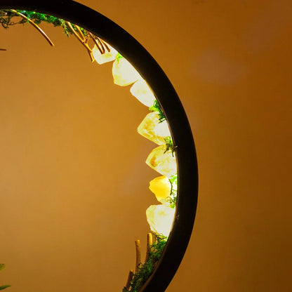 EnchantedRing Elegant Circular Crystal Night Light with Greenery for Home Décor