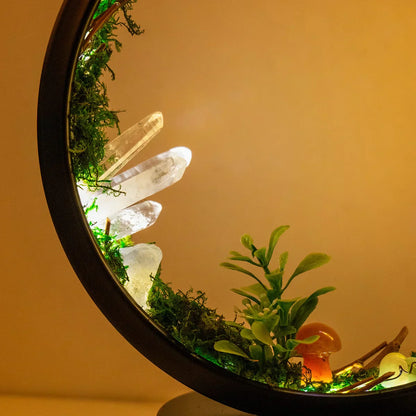 EnchantedRing Elegant Circular Crystal Night Light with Greenery for Home Décor