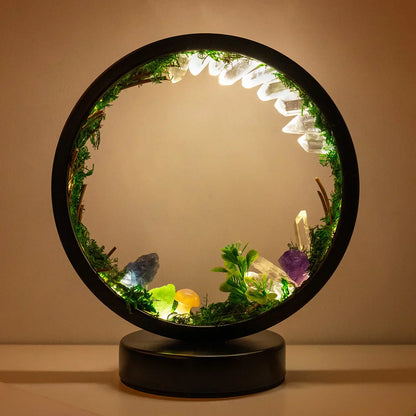 EnchantedRing Elegant Circular Crystal Night Light with Greenery for Home Décor