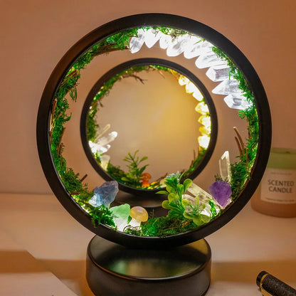 EnchantedRing Elegant Circular Crystal Night Light with Greenery for Home Décor