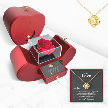 Eternal Flower Heart Necklace with 14K Chain Symbolic Gift for Your Loved One