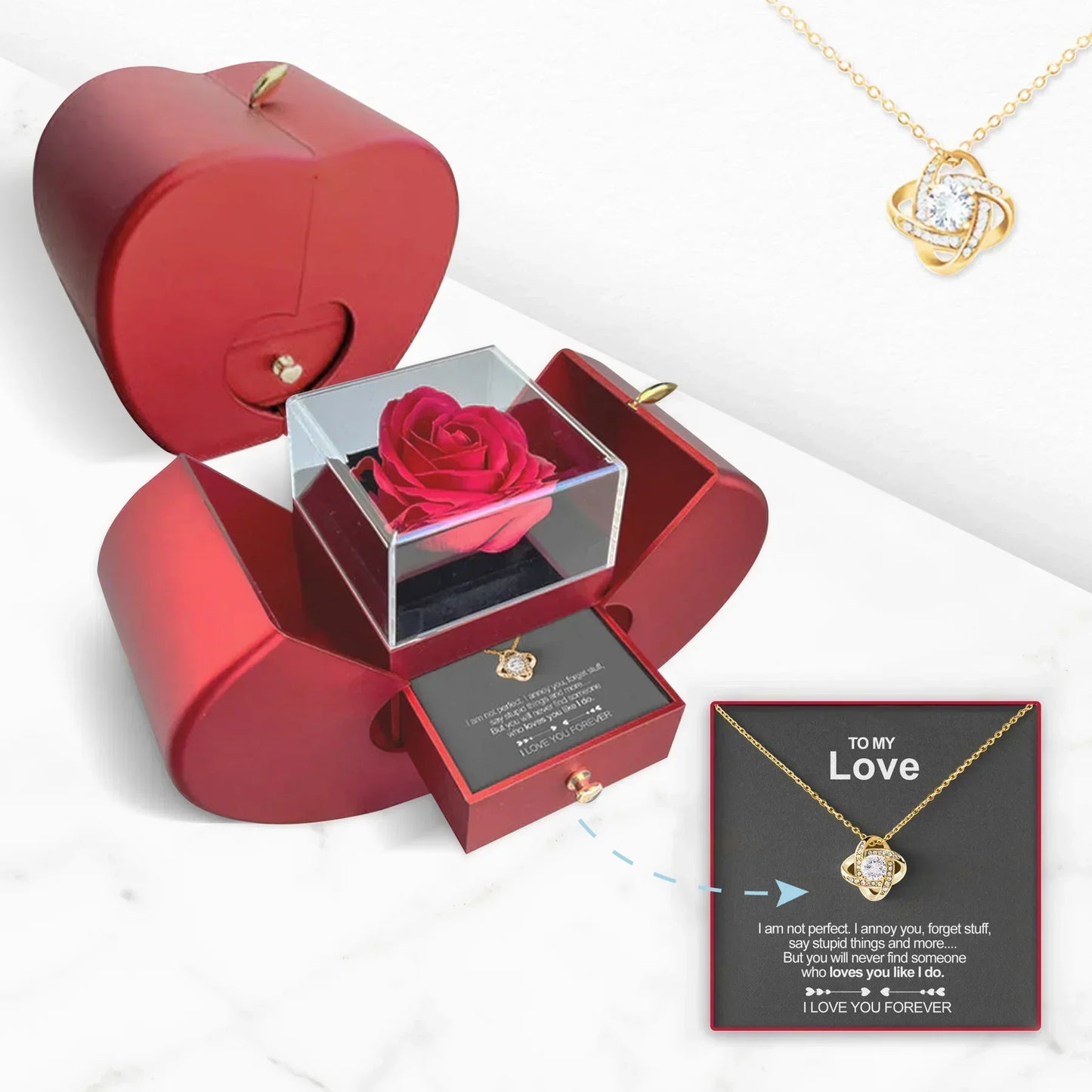 Eternal Flower Heart Necklace with 14K Chain Symbolic Gift for Your Loved One