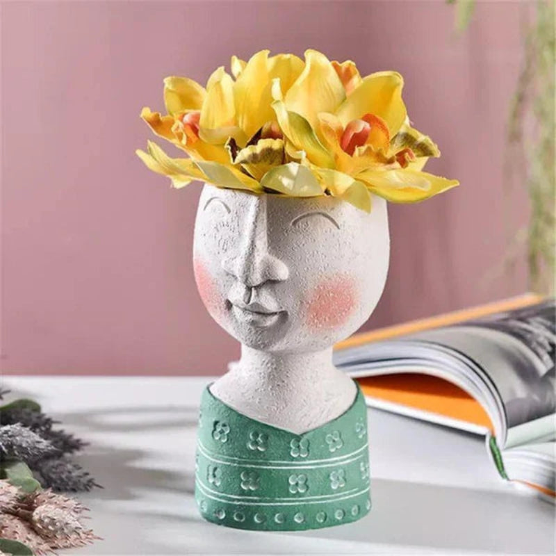 Face Planter Pot Handcrafted Resin Compact Decorative Indoor Plant Holder
