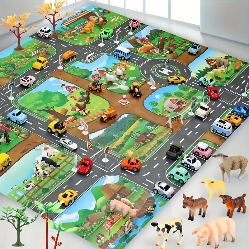 Farm Road Play Mat for Kids Interactive Toy Car Adventure Playmat