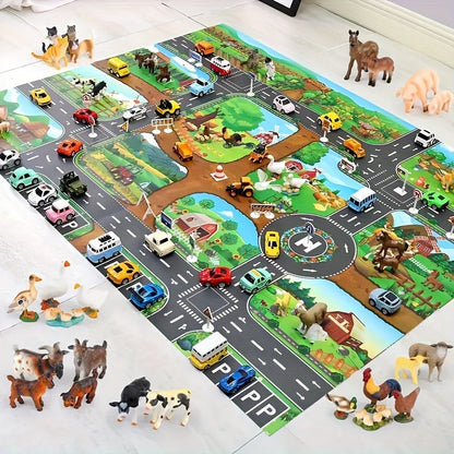 Farm Road Play Mat for Kids Interactive Toy Car Adventure Playmat