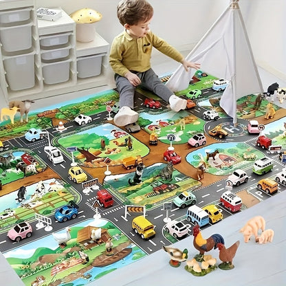 Farm Road Play Mat for Kids Interactive Toy Car Adventure Playmat