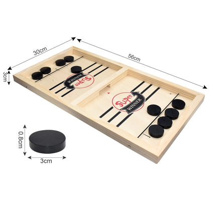 Fast Sling Puck Game Wooden Table Hockey Board Game with Sliding Pucks and Goal Slots