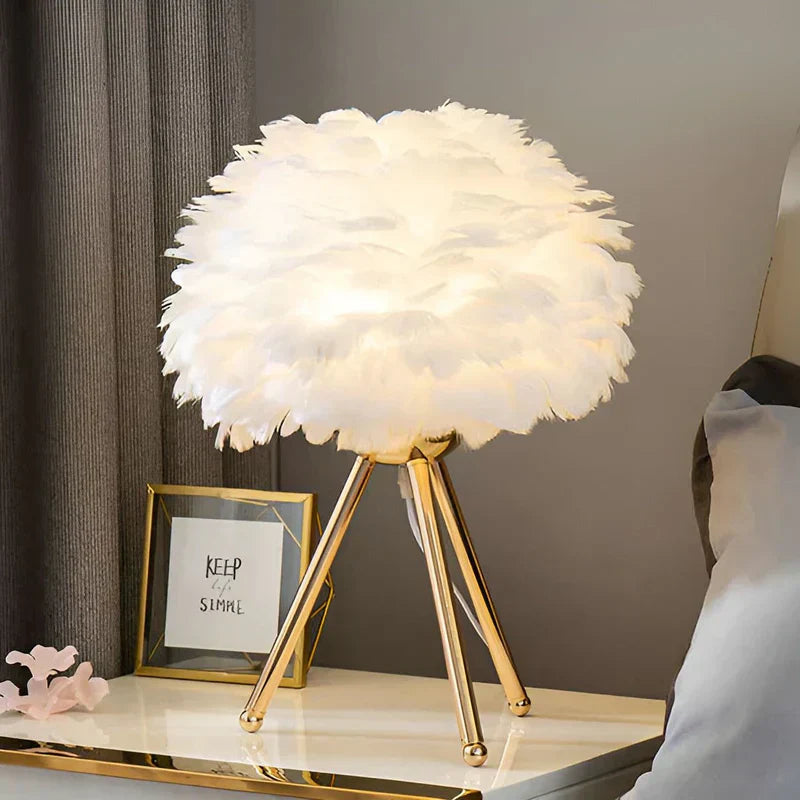 Feather Table Lamp Soft Glowing Decorative Lamp for Bedroom, Living Room & Home Decor