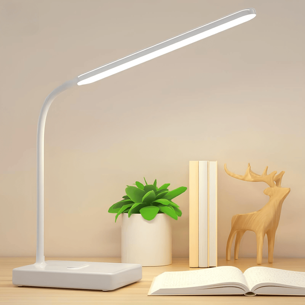 Flexible Arm Desk Lamp Rechargeable Touch Dimmable Three Colour Light