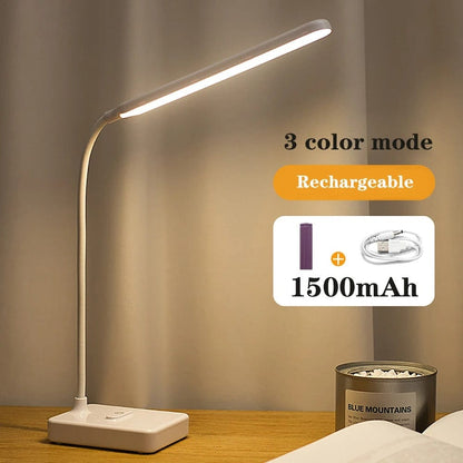 Flexible Arm Desk Lamp Rechargeable Touch Dimmable Three Colour Light