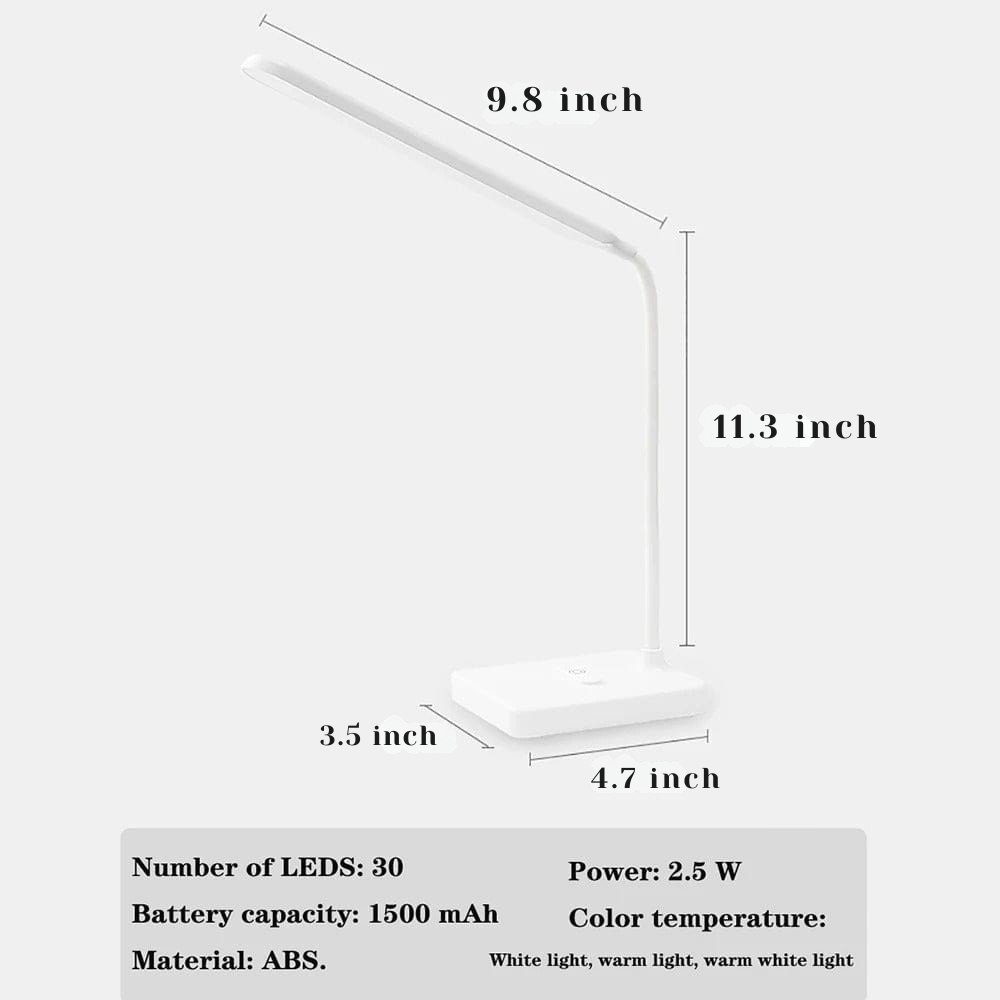 Flexible Arm Desk Lamp Rechargeable Touch Dimmable Three Colour Light