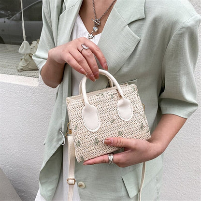 Floral Pattern Handbag Structured Finish Womens Top Handle Bag