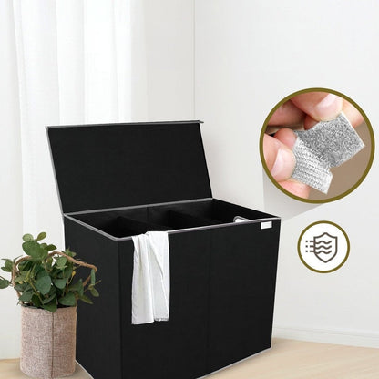 Foldable 3 Section Laundry Hamper with Lid Collapsible Clothes Basket Organizer