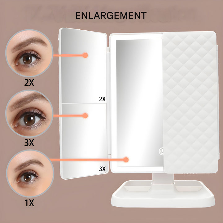 Foldable LED Makeup Mirror with 3 Light Modes and Magnifying Panels