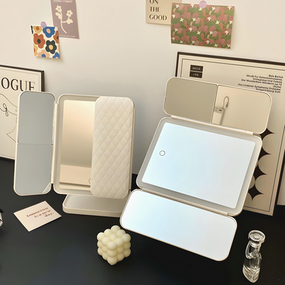 Foldable LED Makeup Mirror with 3 Light Modes and Magnifying Panels