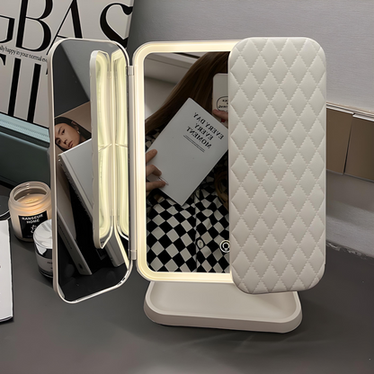 Foldable LED Makeup Mirror with 3 Light Modes and Magnifying Panels