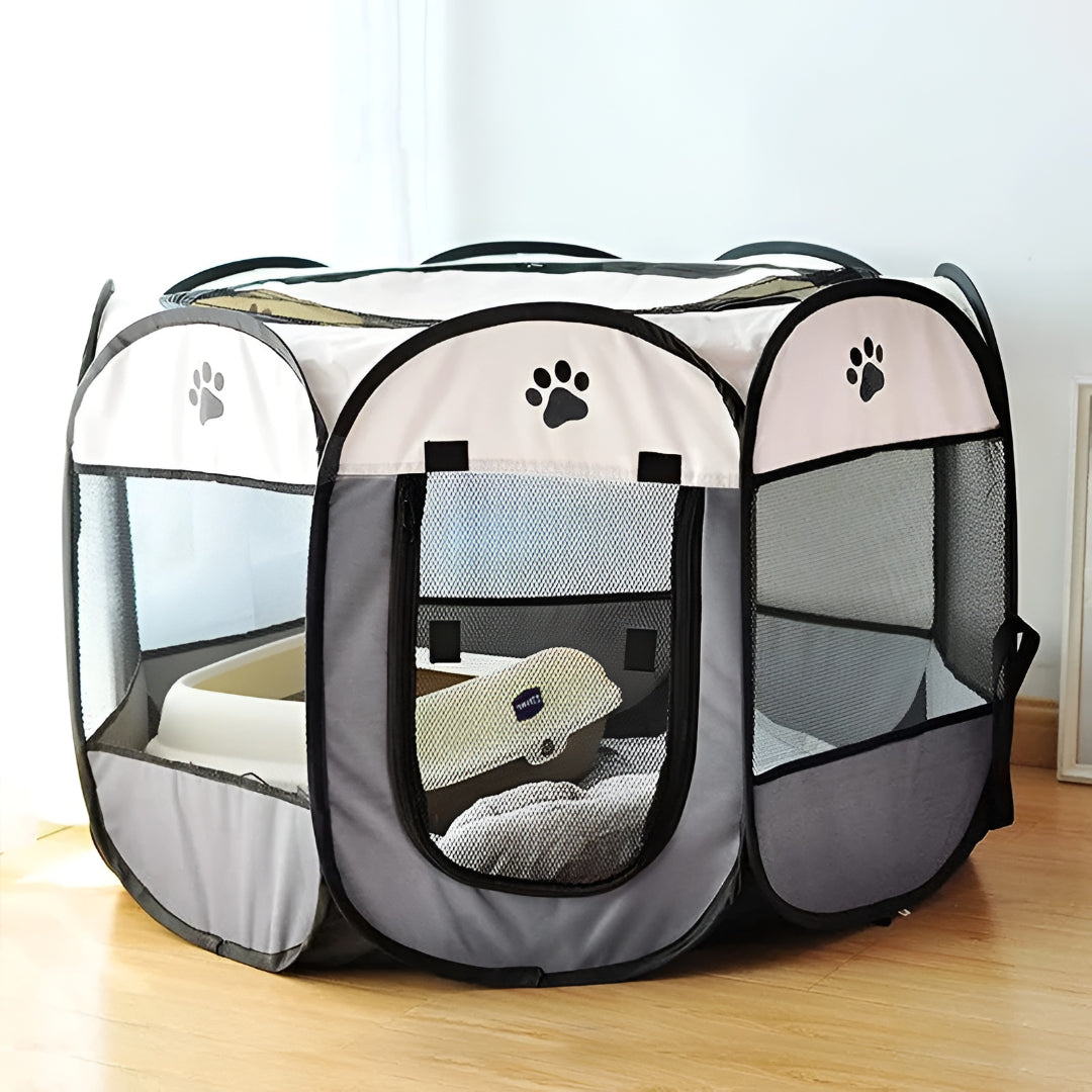 Foldable Mesh Cat Playpen Portable Pet Tent With Zip Door
