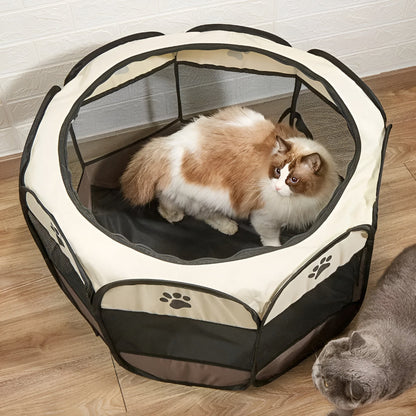 Foldable Mesh Cat Playpen Portable Pet Tent With Zip Door