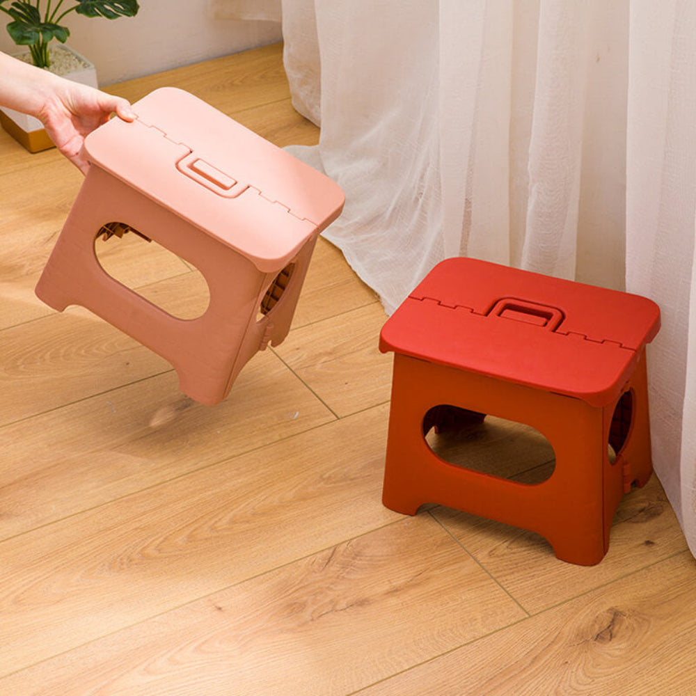 Foldable Step Stool Compact Plastic Carry Handle Home Kitchen Bathroom Support