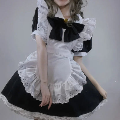 French Maid Costume Dress with Ruffled Apron for Cosplay