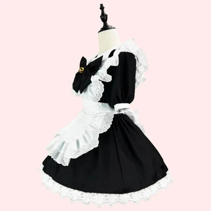 French Maid Costume Dress with Ruffled Apron for Cosplay