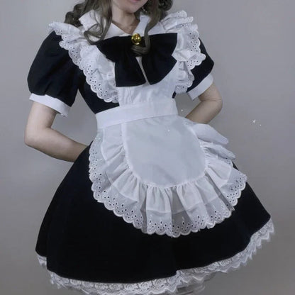 French Maid Costume Dress with Ruffled Apron for Cosplay
