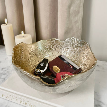 FusionBowl Creative Two-Tone Silver and Gold Abstract Decorative Bowl